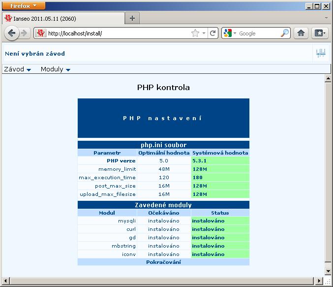 Inicializace Ianseo - 1.krok