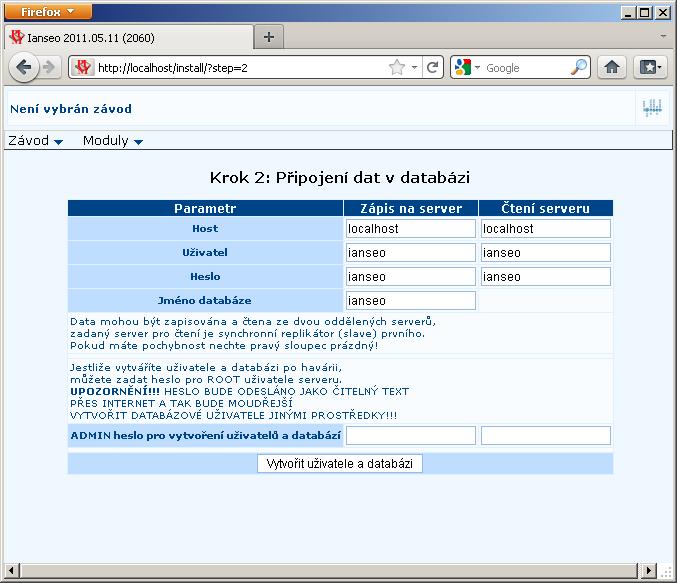 Inicializace Ianseo - 3.krok